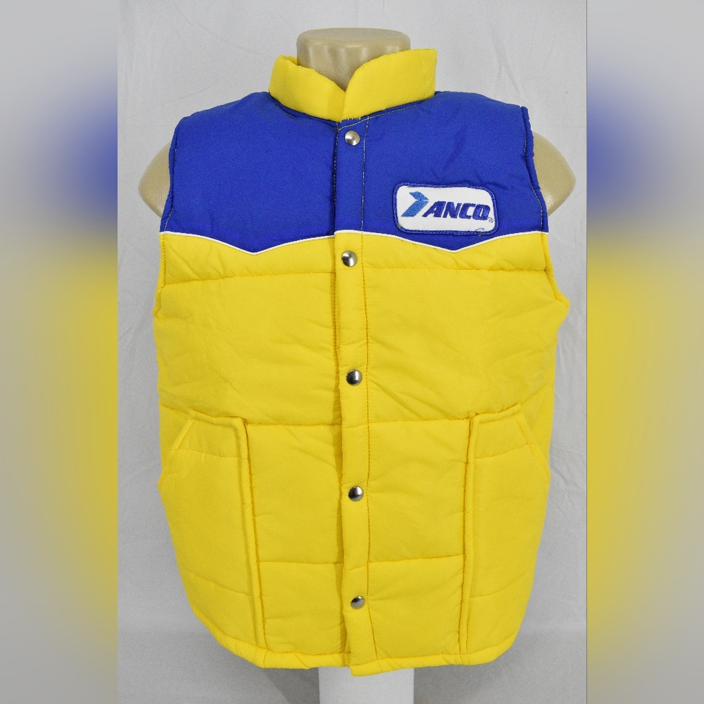 Vintage 90's Swingster Puffer Vest New no Tags,Color:Yellow-Blue,Size:L